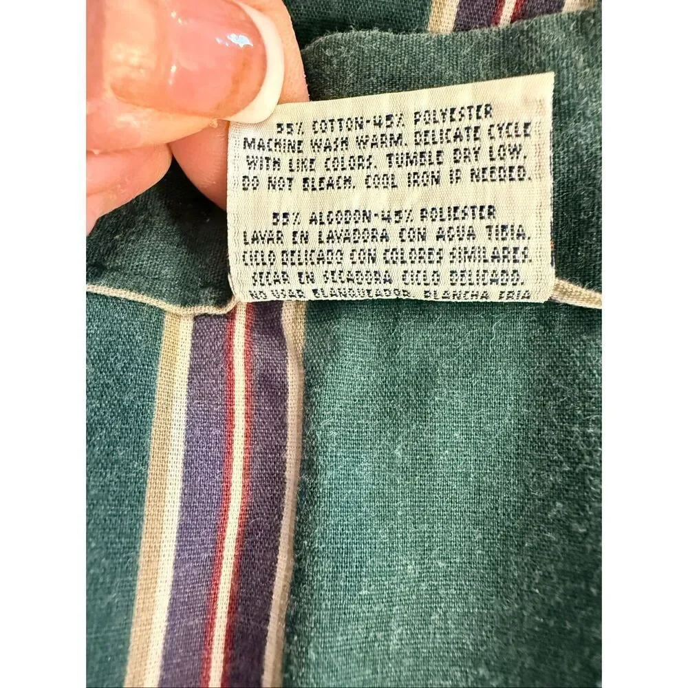 Puritan Men’s Robe Green Plum Stripe Belted Cotton Blend Kimono Loungewear
